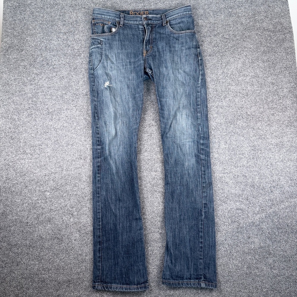 Kimes Ranch Roger Jeans Mens 32x34 Blue Faded Mid Low Rise Slim Fit Denim